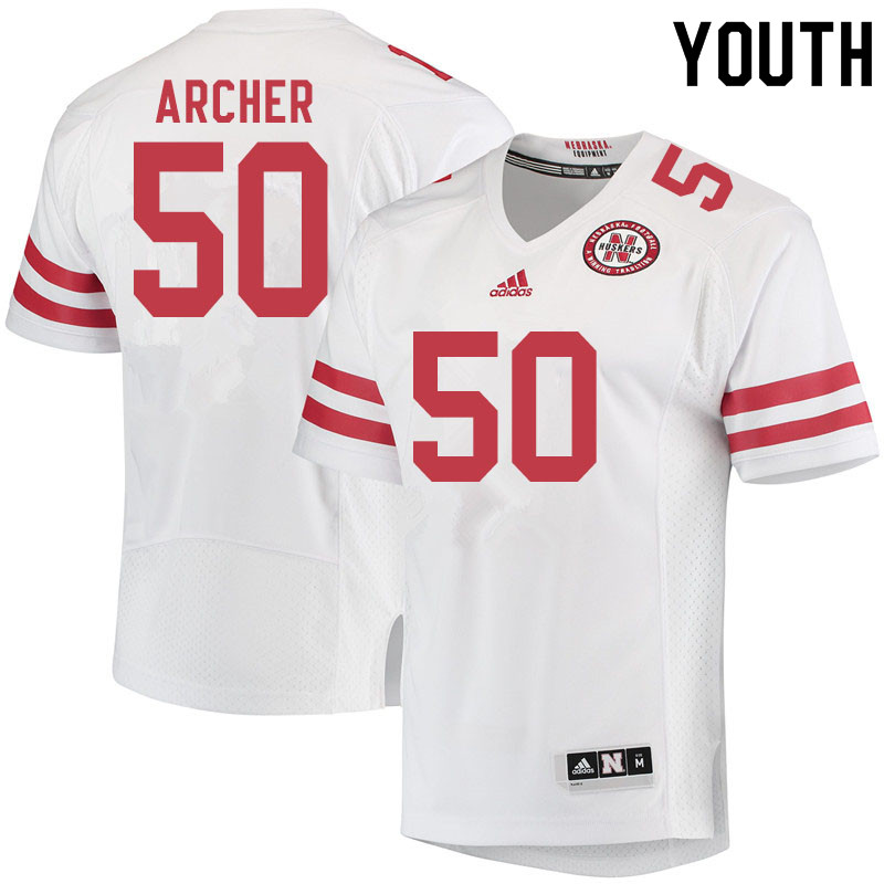 Youth #50 Jake Archer Nebraska Cornhuskers College Football Jerseys Sale-White
